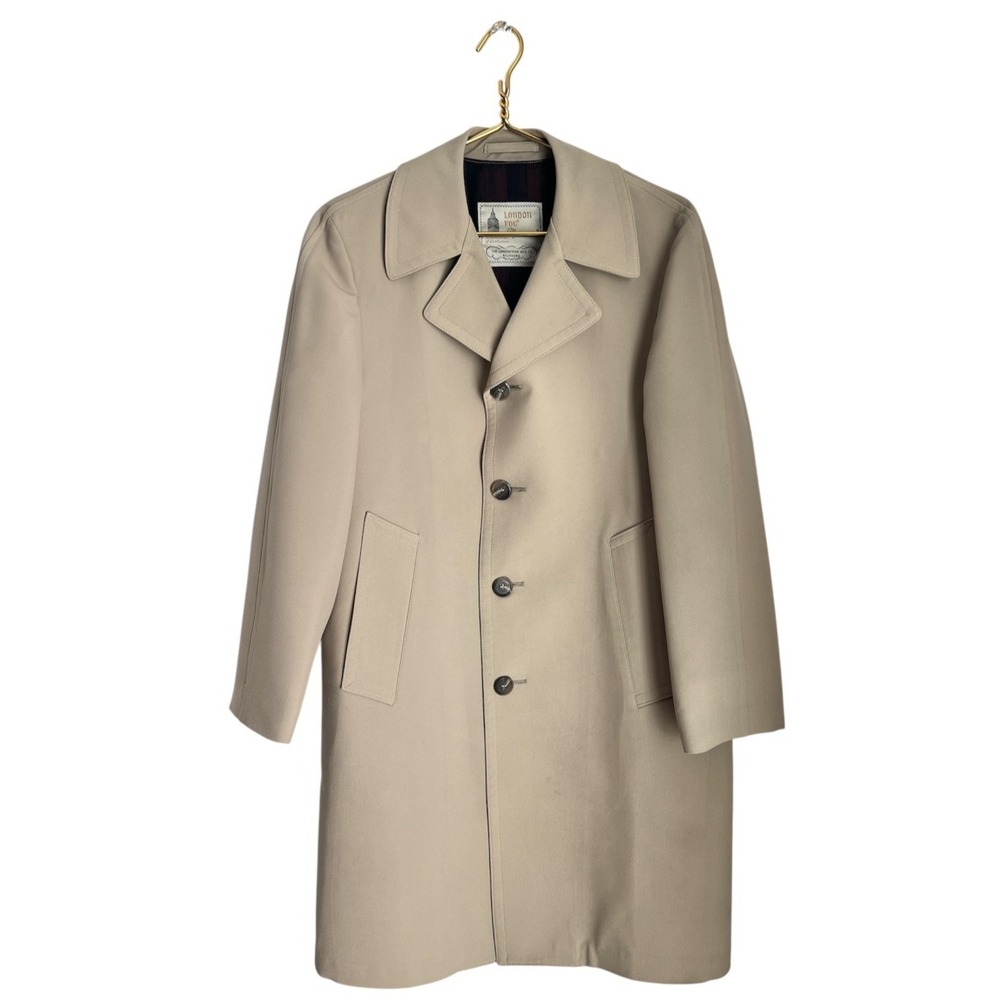 VTG London Fog Trench Coat 36 Short Tan Beige Lined USA Made Classic Retro Beige